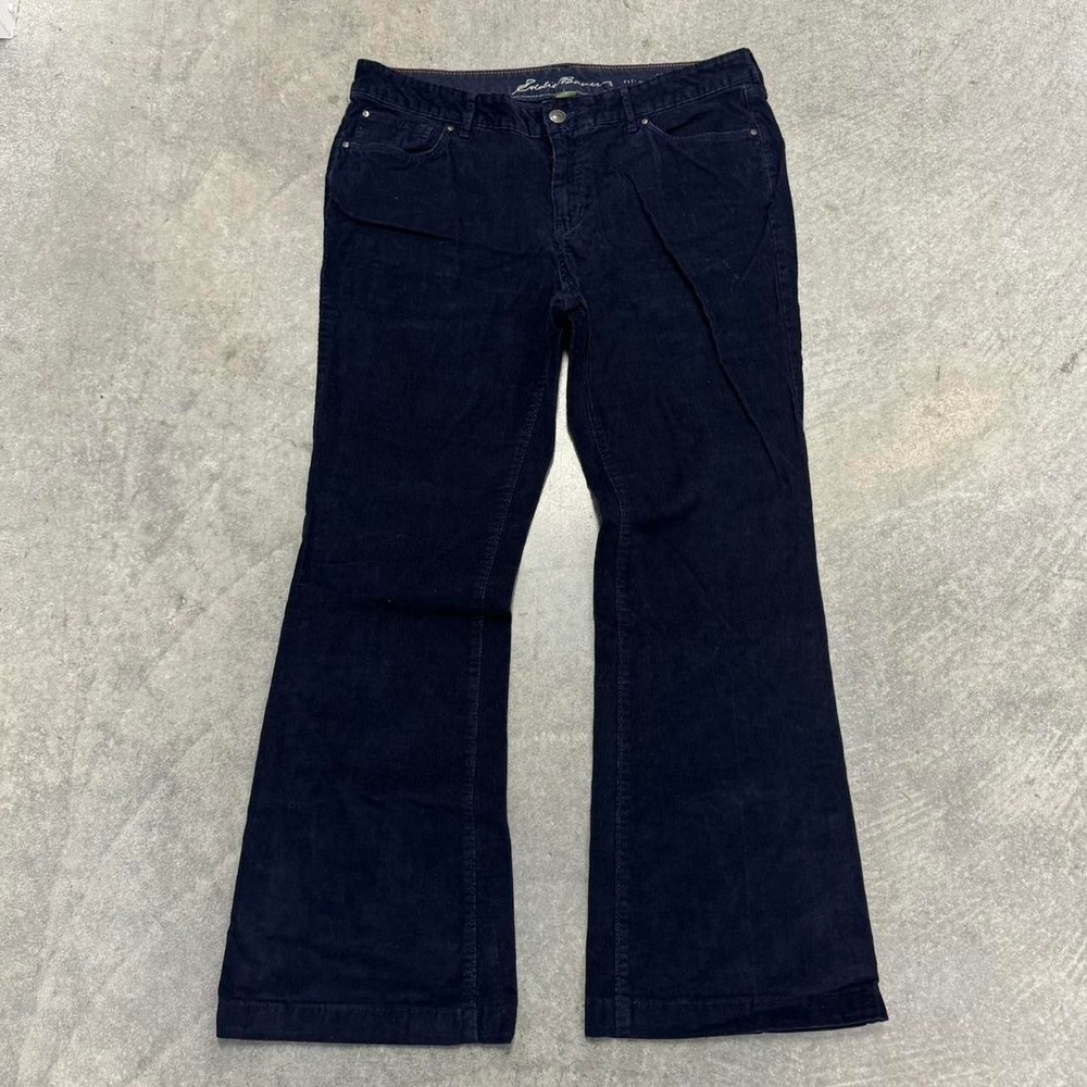 Eddie Bauer Corduroy Flare Pants Navy Blue High Rise Wide Leg Indie Boho Sz 12